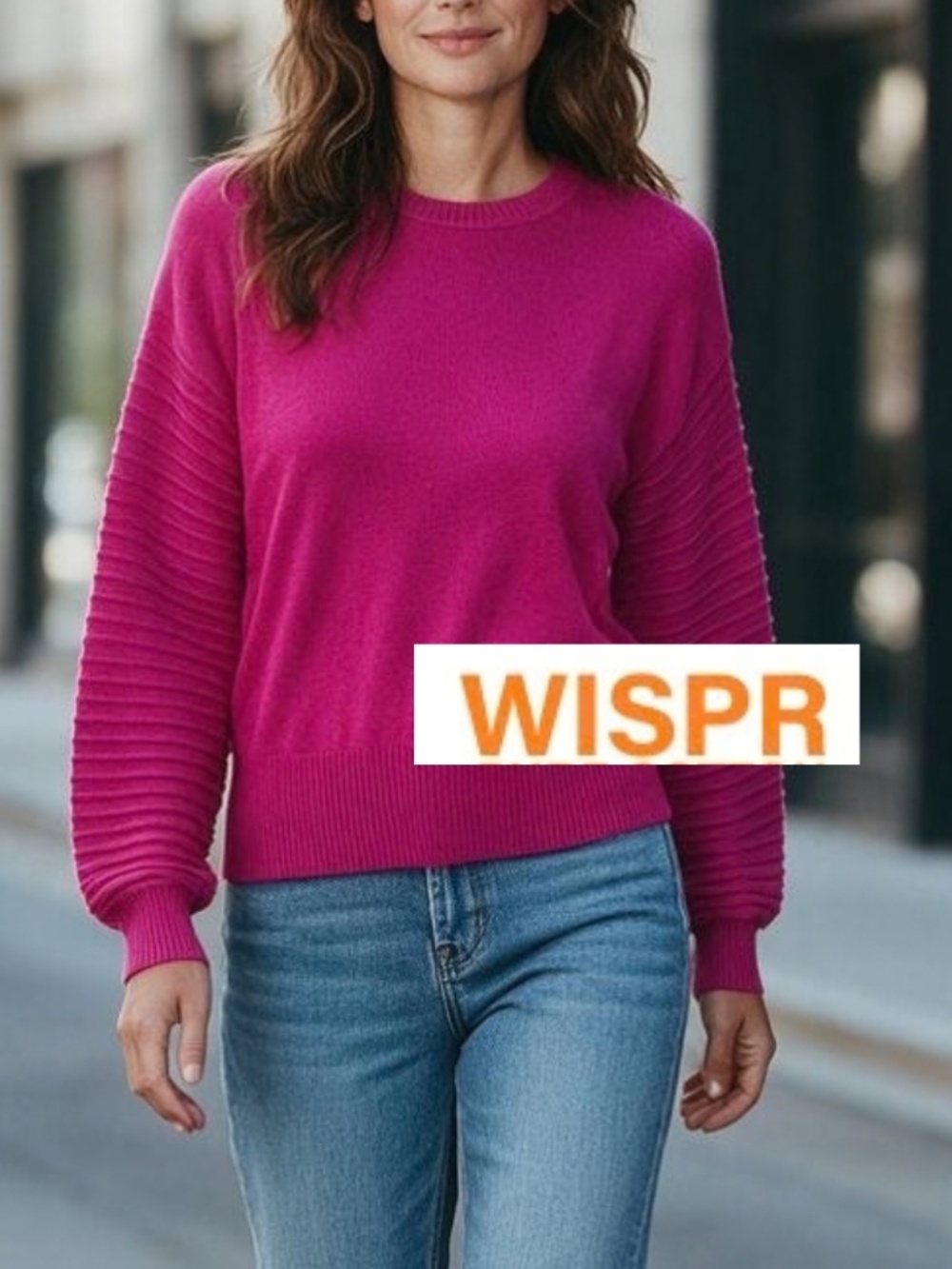 WISPR Raspberry rib textured sleeve crewneck sweater, S, CB2835